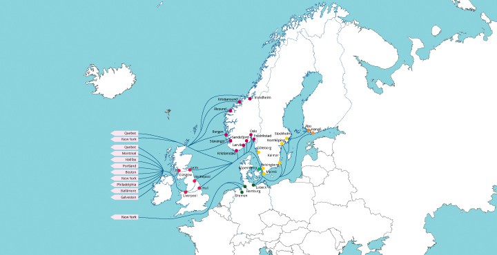 The various combinations of routes that Swedish Finns took during their emigration.