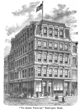 Illustration of the Boston Evening Transcript building by Moses King, 1872
