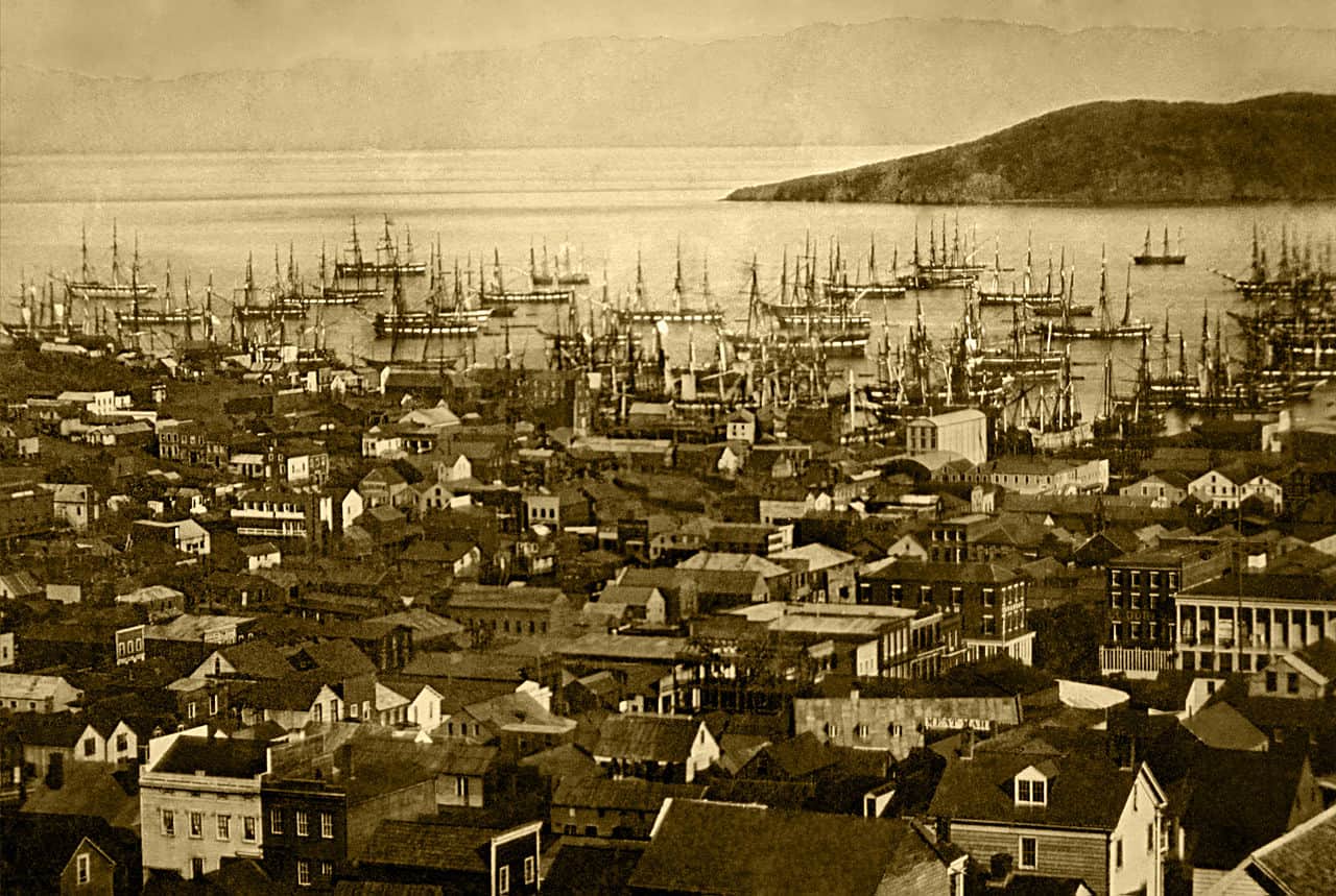 image of abandoned ships during the California Gold Rush