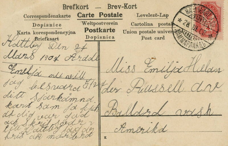 1908 postcard written to Emelia