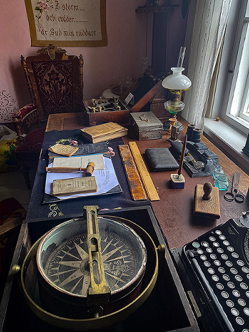 Erik Petter Eriksson's desk with the tools of a sea captain