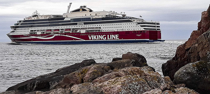 Viking ferry floating by Kobba Klintar