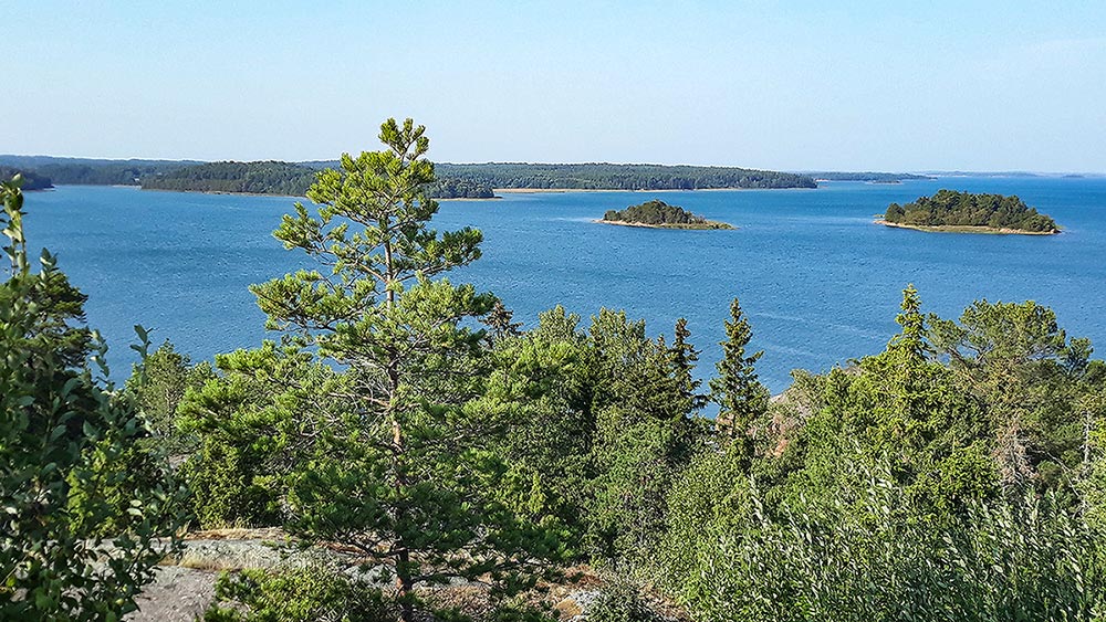 View from Bomarsund Fortress in Åland looking across the water at islands. 