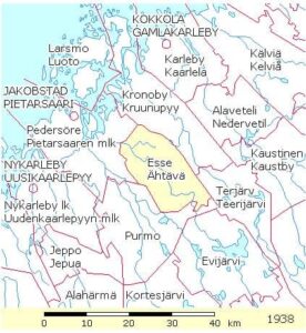 Map showing Finnish parishes, featuring the Esse parish