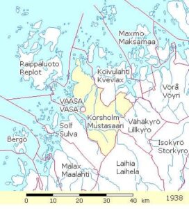 Map of parishes in Finland featuring Korsholm parish