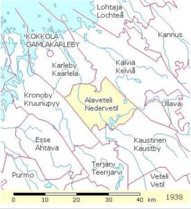 Map of parishes in Finland, featuring Nedervetil