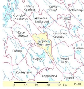 Map of Finland parishes featuring Terjärv parish